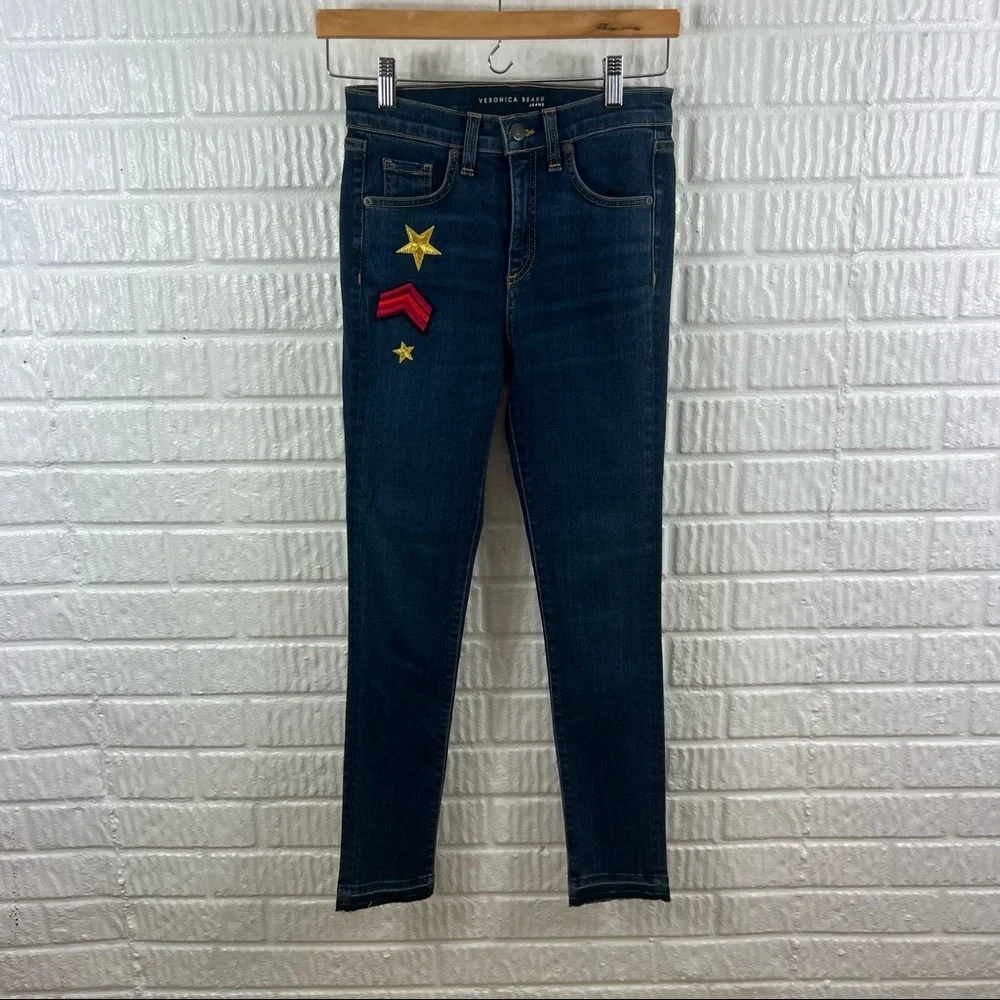 Veronica Beard | Kate 10” Patch Skinny Jean Raw Hem 24 - Picture 2 of 8